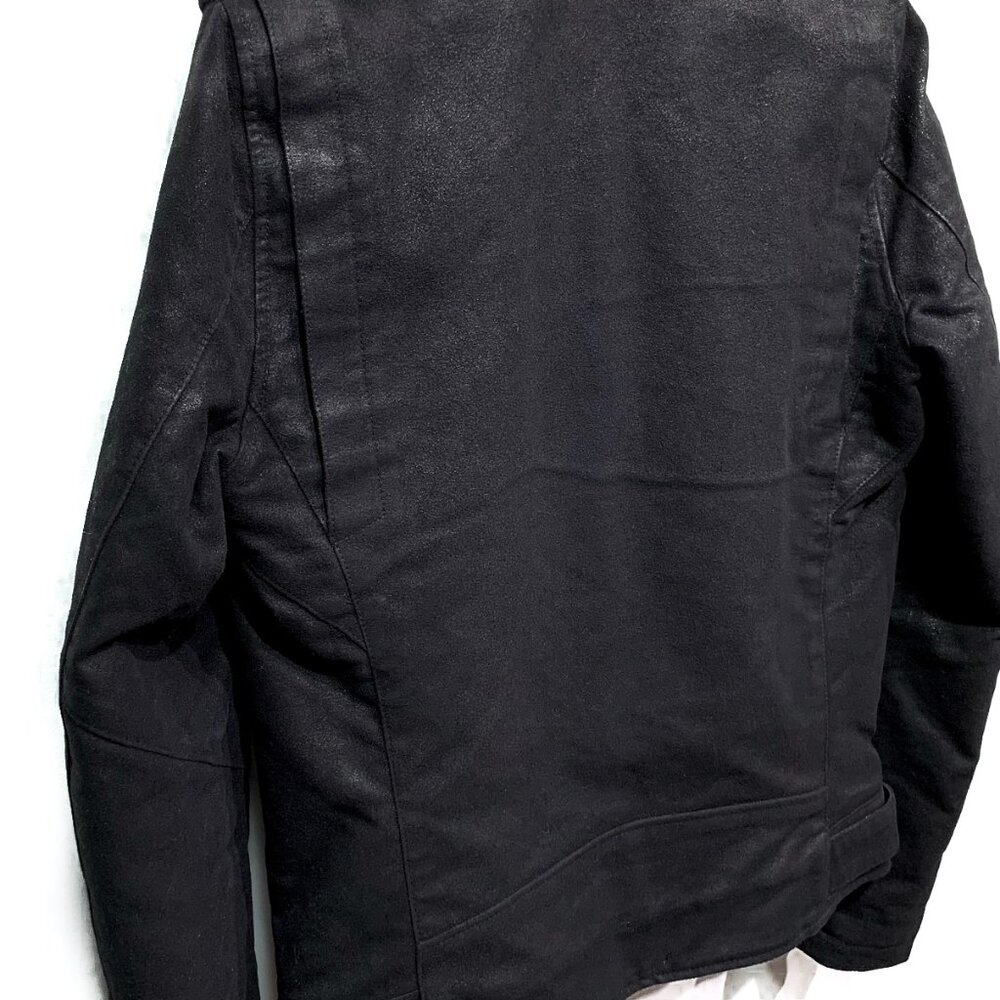 Balmain Black Waxed Cotton and Wool Lined Biker Jacket - Picture 2 of 11